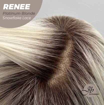 JBEXTENSION 21 Inches Platinum Blonde Pre-Cut T Part Snowflake Lace Frontlace Glueless Wig RENEE PLATINUM BLONDE【BENDY EAR TABS】 Alexwigs