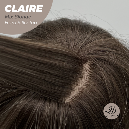 JBEXTENSION 22 Inches Scalpiana Mix Blonde 3.5X4 Hard Silky Top Natural Scalp Effect Women Wig With Bangs CLAIRE SILKY TOP MIX BLONDE Alexwigs