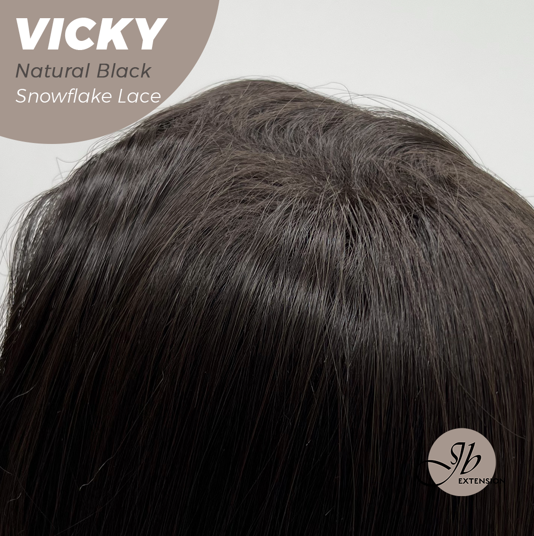 JBEXTENSION 20 Inches Natural Black Pre-Cut Snowflake Lace Frontlace Glueless Wig VICKY NATURAL BLACK【PERMATEASE】【BENDY EAR TABS】 Alexwigs
