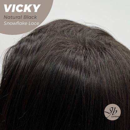 JBEXTENSION 20 Inches Natural Black Pre-Cut Snowflake Lace Frontlace Glueless Wig VICKY NATURAL BLACK【PERMATEASE】【BENDY EAR TABS】 Alexwigs