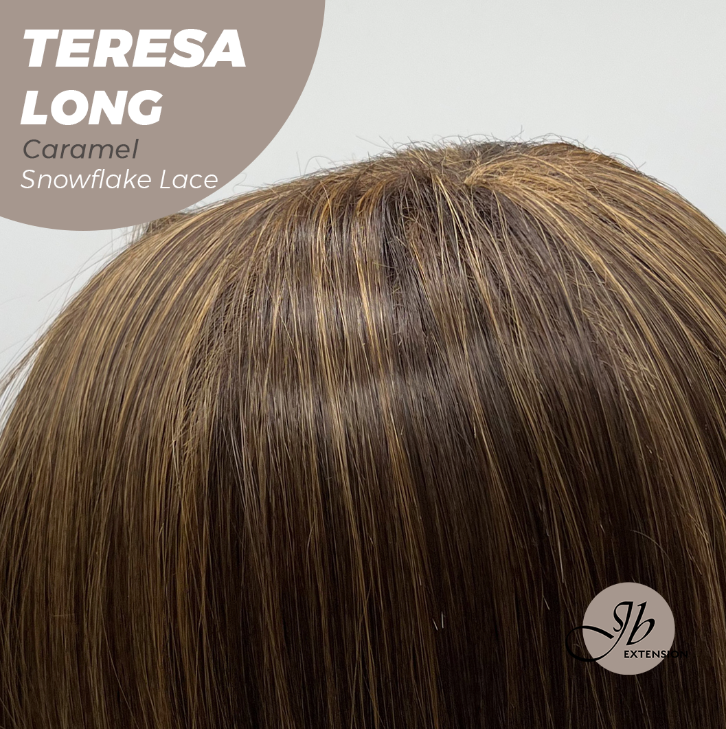 JBEXTENSION 22 Inches Long Caramel Pre-Cut Snowflake Lace Frontlace Glueless Wig TERESA LONG CARAMEL【PERMATEASE】【BENDY EAR TABS】 Alexwigs