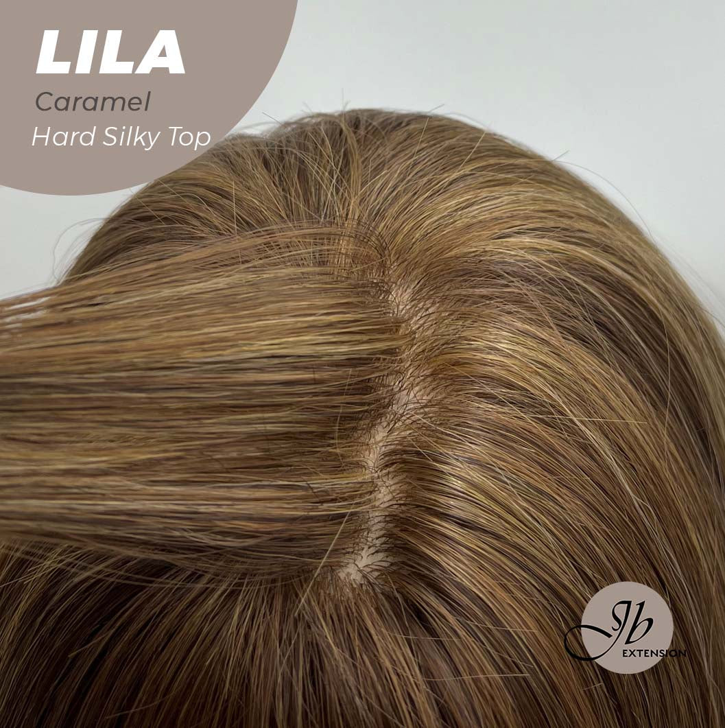 JBEXTENSION 20 Inches Scalpiana Brown with Highlight Wolf Cut 3.5X4 Hard Silky Top Natural Scalp Effect Wig With Bangs LILA CARAMEL Alexwigs