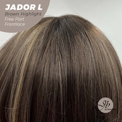 JBEXTENSION 24 Inches Brown Highlight Curly Lace Front Wig.Pre Plucked 13*4 HD Transparent Lace Frontal Handmade Futura Fiber Swiss Lace Synthetic Fiber Pre-Cut Lace Glueless Wig JADOR L BROWN HIGHLIGHT Alexwigs