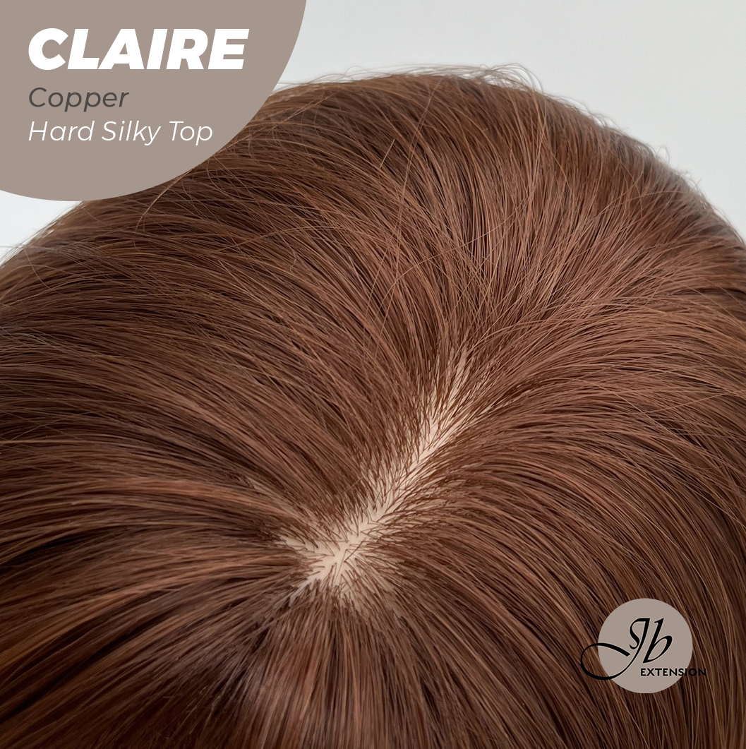 JBEXTENSION 22 Inches Scalpiana Copper 3.5X4 Hard Silky Top Natural Scalp Effect Women Wig With Bangs CLAIRE SILKY TOP COPPER Alexwigs