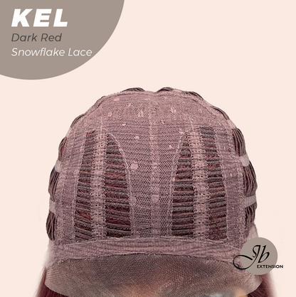 JBEXTENSION 22 Inches Dark Red Pre-Cut Snowflake Lace Frontlace Glueless Wig KEL DARK RED【PERMATEASE】【BENDY EAR TABS】- M/L Alexwigs