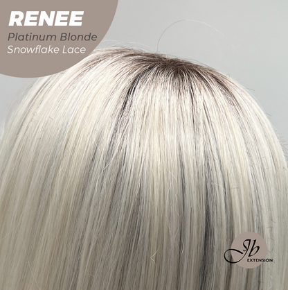 JBEXTENSION 21 Inches Platinum Blonde Pre-Cut T Part Snowflake Lace Frontlace Glueless Wig RENEE PLATINUM BLONDE【BENDY EAR TABS】 Alexwigs