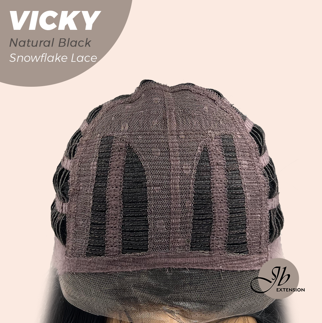 JBEXTENSION 20 Inches Natural Black Pre-Cut Snowflake Lace Frontlace Glueless Wig VICKY NATURAL BLACK【PERMATEASE】【BENDY EAR TABS】 Alexwigs