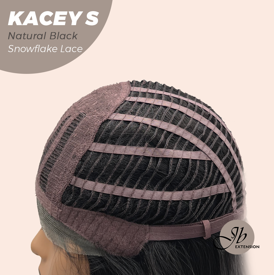 JBEXTENSION 20 Inches Natural Black Pre-Cut Snowflake Lace Frontlace Glueless Wig KACEY S NATURAL BLACK【PERMATEASE】【BENDY EAR TABS】- S/M Alexwigs