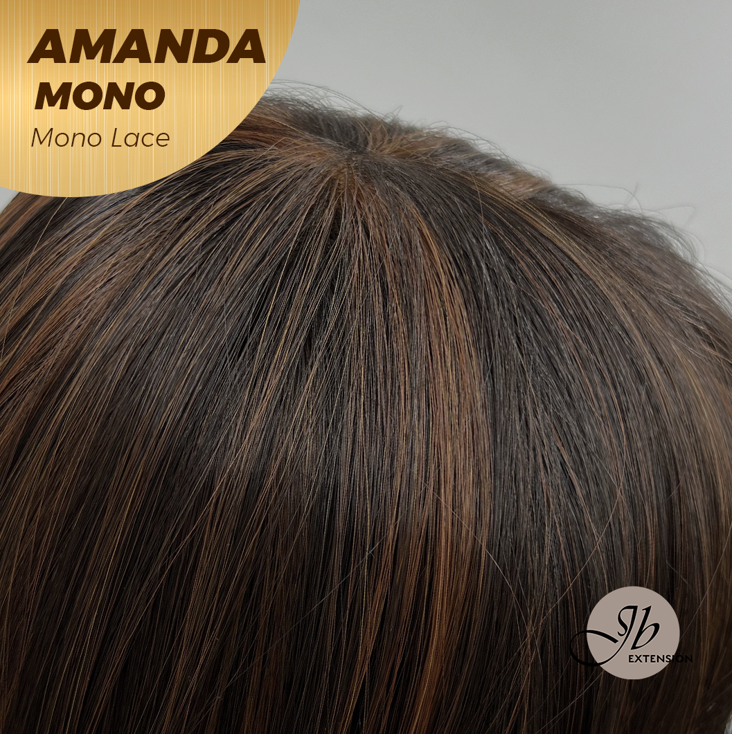 [PRE-ORDER] JBEXTENSION AMANDA MONO Full Monofilament Handmade Full Lace Full Hand Tied Wig 10 Inches Black With Caramel Highlight Mono Lace Handmade Futura Fiber Wig Glueless Wig AMANDA MONO【BENDY EAR TABS】 Alexwigs