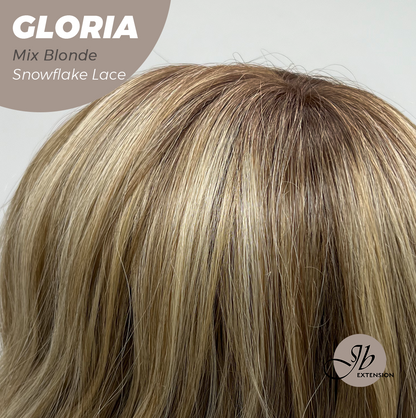 [PRE-ORDER] JBEXTENSION 14 Inches Curly Mix Blonde Wig with Bangs Pre-Cut T Part Snowflake Lace Frontlace Glueless Wig GLORIA MIX BLONDE Alexwigs