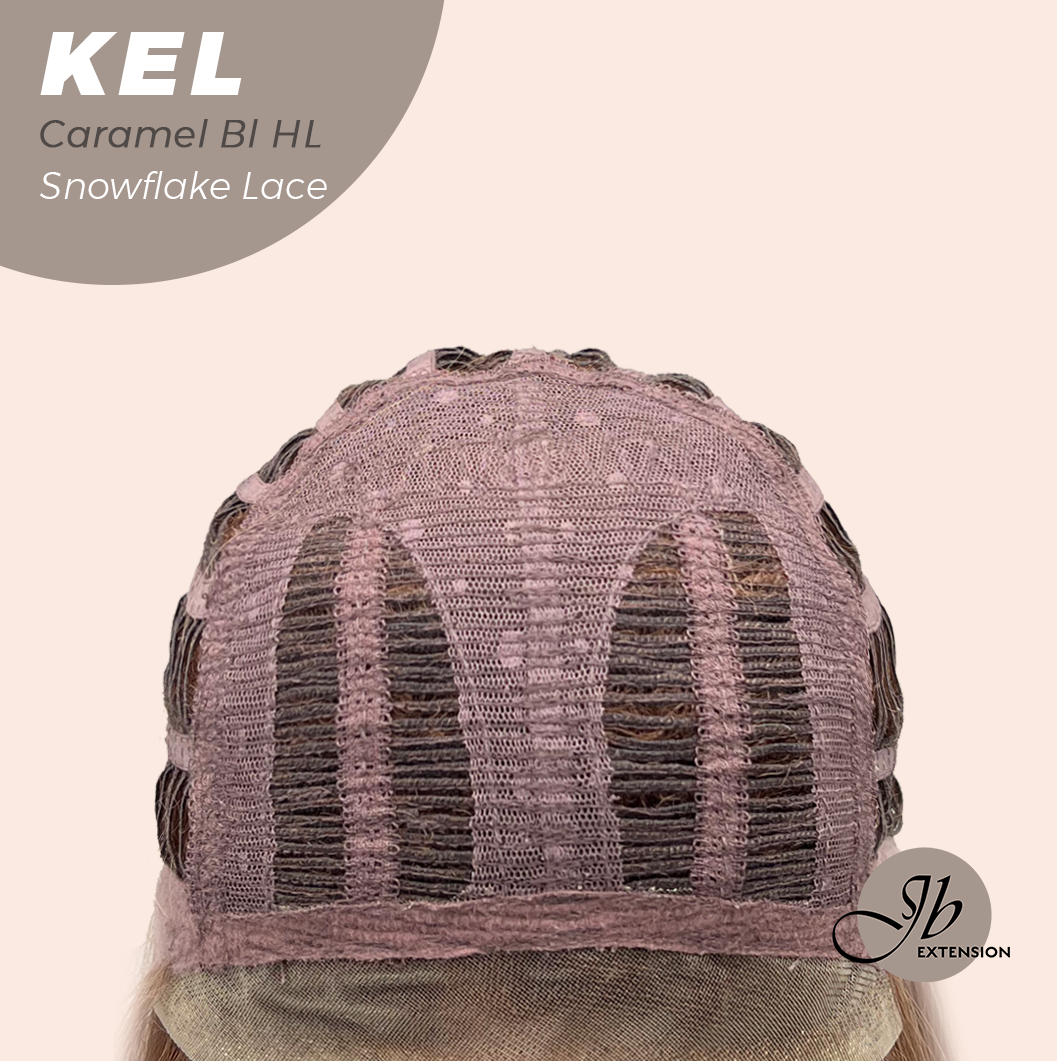 JBEXTENSION 22 Inches Caramel Blonde Highlight Pre-Cut Snowflake Lace Frontlace Glueless Wig KEL CARAMEL BLONDE HIGHLIGHT【PERMATEASE】【BENDY EAR TABS】 Alexwigs