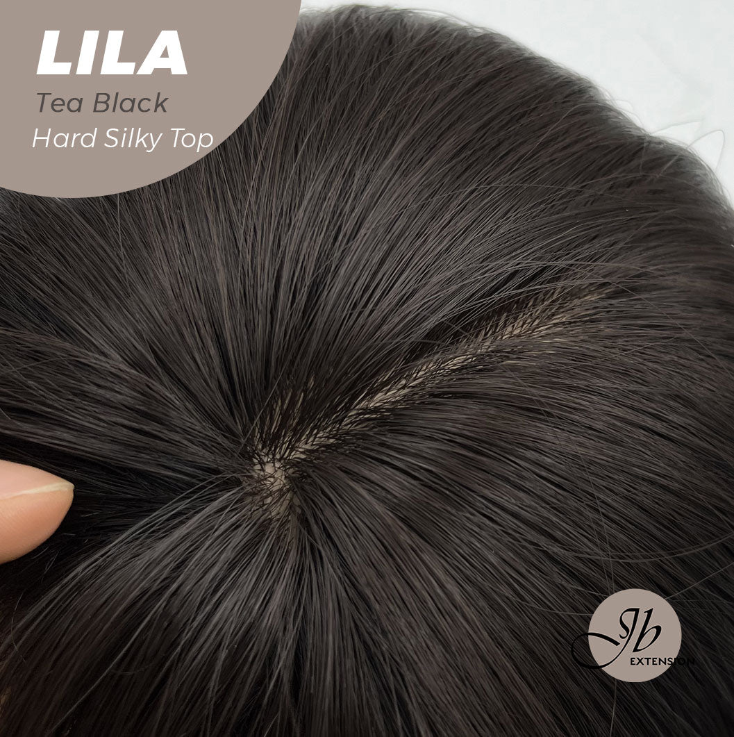 JBEXTENSION 20 Inches Scalpiana Tea Black Darkest Brown Wolf Cut 3.5X4 Hard Silky Top Natural Scalp Effect Wig With Bangs LILA TEA BLACK Alexwigs