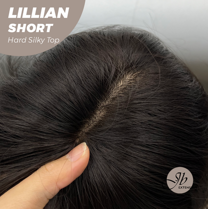 JBEXTENSION 22 Inches Scalpiana Tea Black Darkest Brown Curly 3.5X4 Hard Silky Top Natural Scalp Effect Wig LILLIAN SILKY TOP SHORT Alexwigs