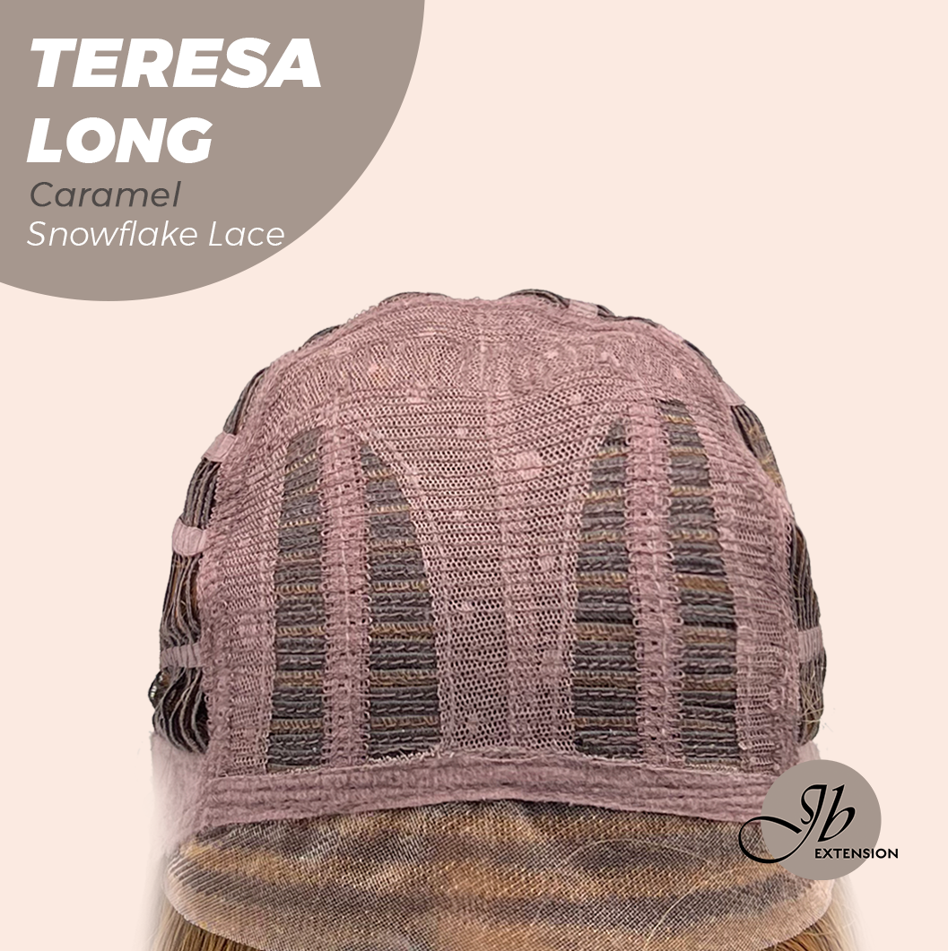 JBEXTENSION 22 Inches Long Caramel Pre-Cut Snowflake Lace Frontlace Glueless Wig TERESA LONG CARAMEL【PERMATEASE】【BENDY EAR TABS】 Alexwigs