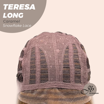 JBEXTENSION 22 Inches Long Caramel Pre-Cut Snowflake Lace Frontlace Glueless Wig TERESA LONG CARAMEL【PERMATEASE】【BENDY EAR TABS】 Alexwigs