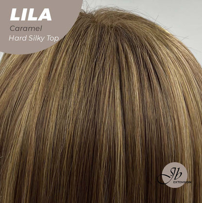 JBEXTENSION 20 Inches Scalpiana Brown with Highlight Wolf Cut 3.5X4 Hard Silky Top Natural Scalp Effect Wig With Bangs LILA CARAMEL Alexwigs