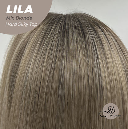 JBEXTENSION 20 Inches Scalpiana Blonde with Dark Root Wolf Cut 3.5X4 Hard Silky Top Natural Scalp Effect Wig With Bangs LILA MIX BLONDE Alexwigs