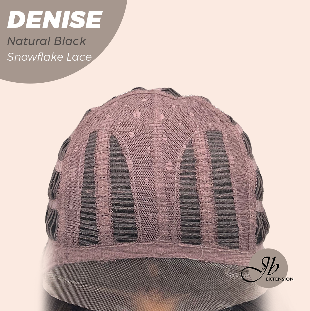JBEXTENSION 24 Inches Natural Black Wave Pre-Cut Snowflake Lace Frontlace Glueless Wig DENISE NATURAL BLACK【PERMATEASE】【BENDY EAR TABS】- M/L Alexwigs