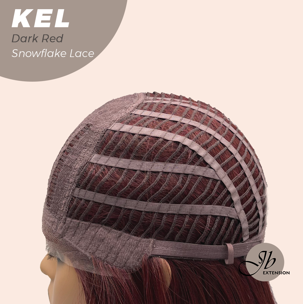 JBEXTENSION 22 Inches Dark Red Pre-Cut Snowflake Lace Frontlace Glueless Wig KEL DARK RED【PERMATEASE】【BENDY EAR TABS】- M/L Alexwigs