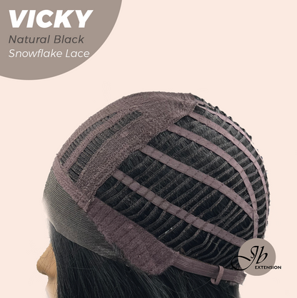 JBEXTENSION 20 Inches Natural Black Pre-Cut Snowflake Lace Frontlace Glueless Wig VICKY NATURAL BLACK【PERMATEASE】【BENDY EAR TABS】 Alexwigs