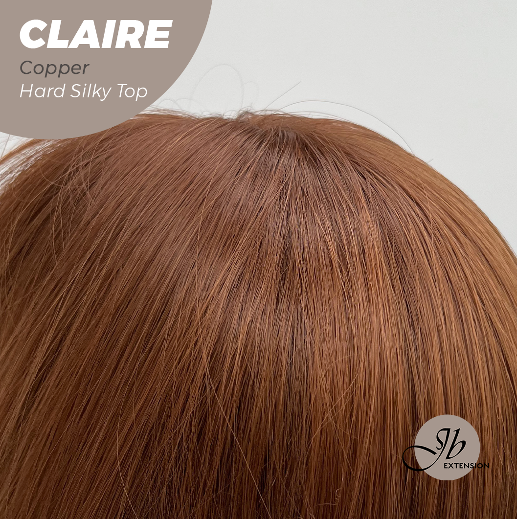 JBEXTENSION 22 Inches Scalpiana Copper 3.5X4 Hard Silky Top Natural Scalp Effect Women Wig With Bangs CLAIRE SILKY TOP COPPER Alexwigs