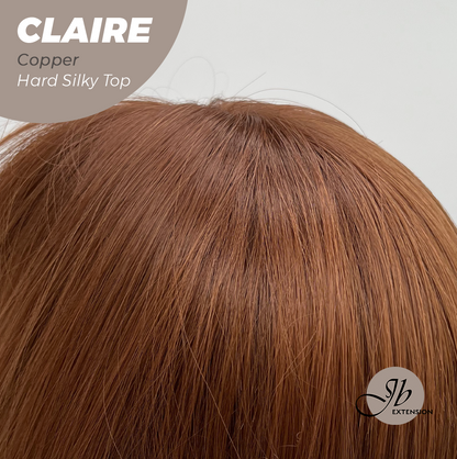 JBEXTENSION 22 Inches Scalpiana Copper 3.5X4 Hard Silky Top Natural Scalp Effect Women Wig With Bangs CLAIRE SILKY TOP COPPER Alexwigs