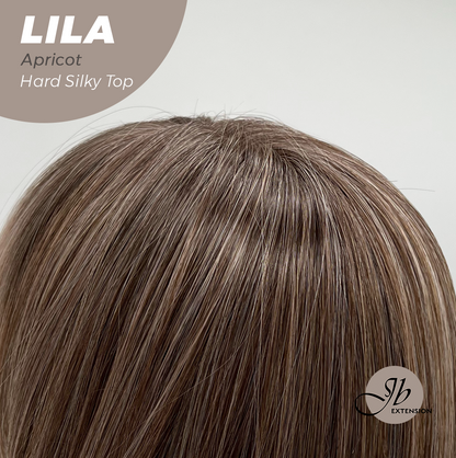 JBEXTENSION 20 Inches Scalpiana Apricot Wolf Cut 3.5X4 Hard Silky Top Natural Scalp Effect Wig With Bangs LILA APRICOT Alexwigs