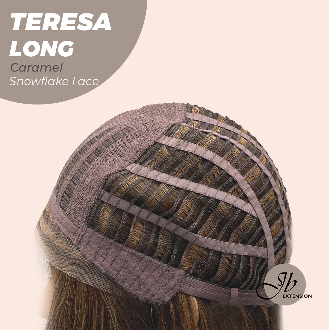JBEXTENSION 22 Inches Long Caramel Pre-Cut Snowflake Lace Frontlace Glueless Wig TERESA LONG CARAMEL【PERMATEASE】【BENDY EAR TABS】 Alexwigs