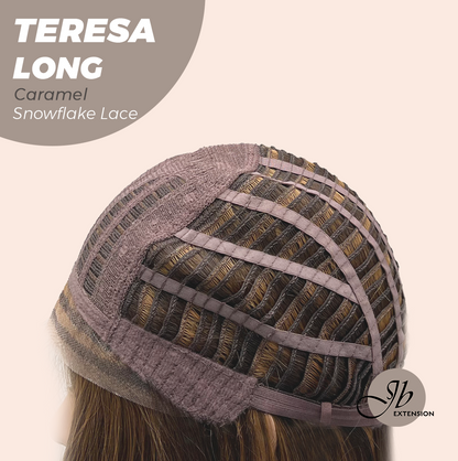 JBEXTENSION 22 Inches Long Caramel Pre-Cut Snowflake Lace Frontlace Glueless Wig TERESA LONG CARAMEL【PERMATEASE】【BENDY EAR TABS】 Alexwigs