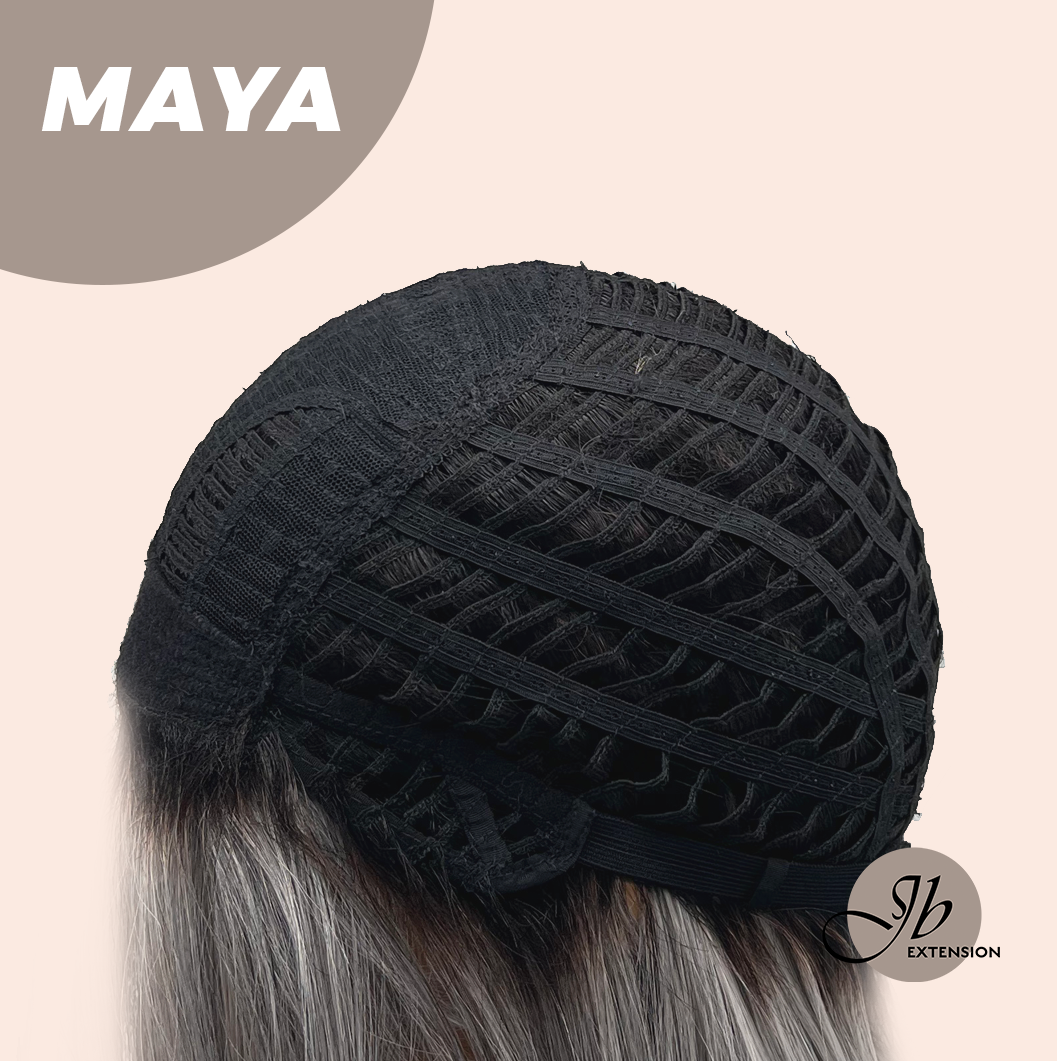 JBEXTENSION 22 Inches Grey Silver with Dark Root Women Fashion Full Machine Wig MAYA【PLUS PERMATEASE】【BENDY EAR TABS】 Alexwigs