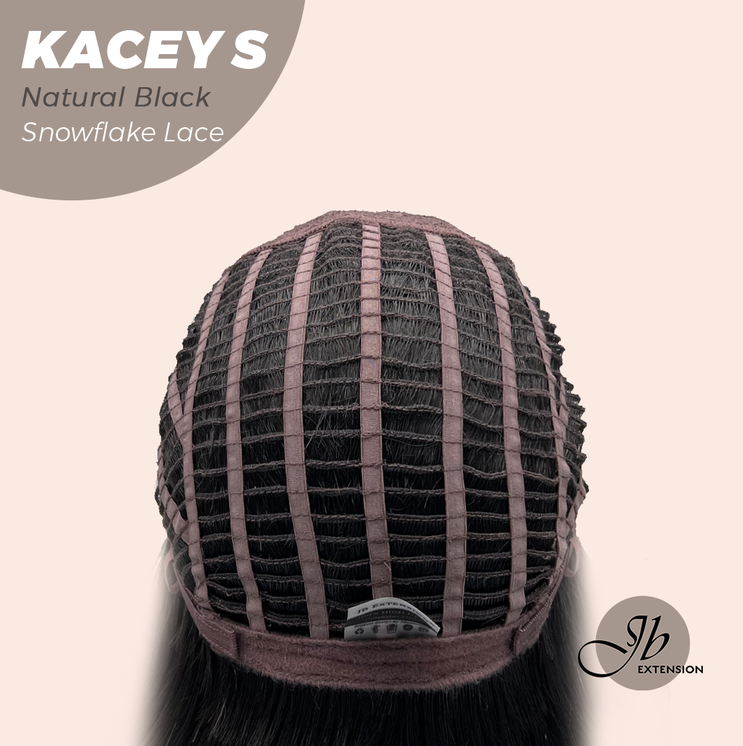 JBEXTENSION 20 Inches Natural Black Pre-Cut Snowflake Lace Frontlace Glueless Wig KACEY S NATURAL BLACK【PERMATEASE】【BENDY EAR TABS】- S/M Alexwigs