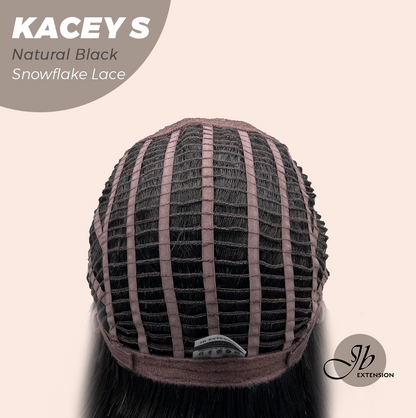 JBEXTENSION 20 Inches Natural Black Pre-Cut Snowflake Lace Frontlace Glueless Wig KACEY S NATURAL BLACK【PERMATEASE】【BENDY EAR TABS】- S/M Alexwigs