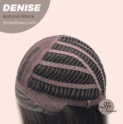 JBEXTENSION 24 Inches Natural Black Wave Pre-Cut Snowflake Lace Frontlace Glueless Wig DENISE NATURAL BLACK【PERMATEASE】【BENDY EAR TABS】- M/L Alexwigs