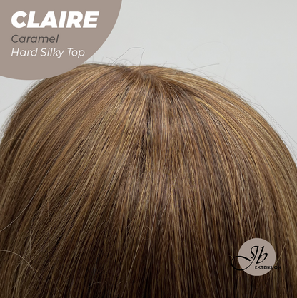 JBEXTENSION 22 Inches Scalpiana Caramel 3.5X4 Hard Silky Top Natural Scalp Effect Women Wig With Bangs CLAIRE SILKY TOP CARAMEL Alexwigs