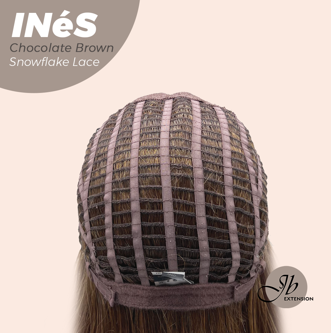 JBEXTENSION 22 Inches Chocolate Brown Pre-Cut Snowflake Lace Frontlace Glueless Wig INéS CHOCOLATE BROWN【PERMATEASE】【BENDY EAR TABS】- M/L Alexwigs