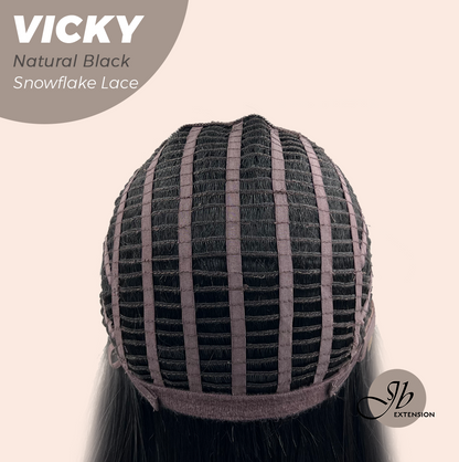 JBEXTENSION 20 Inches Natural Black Pre-Cut Snowflake Lace Frontlace Glueless Wig VICKY NATURAL BLACK【PERMATEASE】【BENDY EAR TABS】 Alexwigs