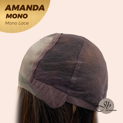 [PRE-ORDER] JBEXTENSION AMANDA MONO Full Monofilament Handmade Full Lace Full Hand Tied Wig 10 Inches Black With Caramel Highlight Mono Lace Handmade Futura Fiber Wig Glueless Wig AMANDA MONO【BENDY EAR TABS】 Alexwigs