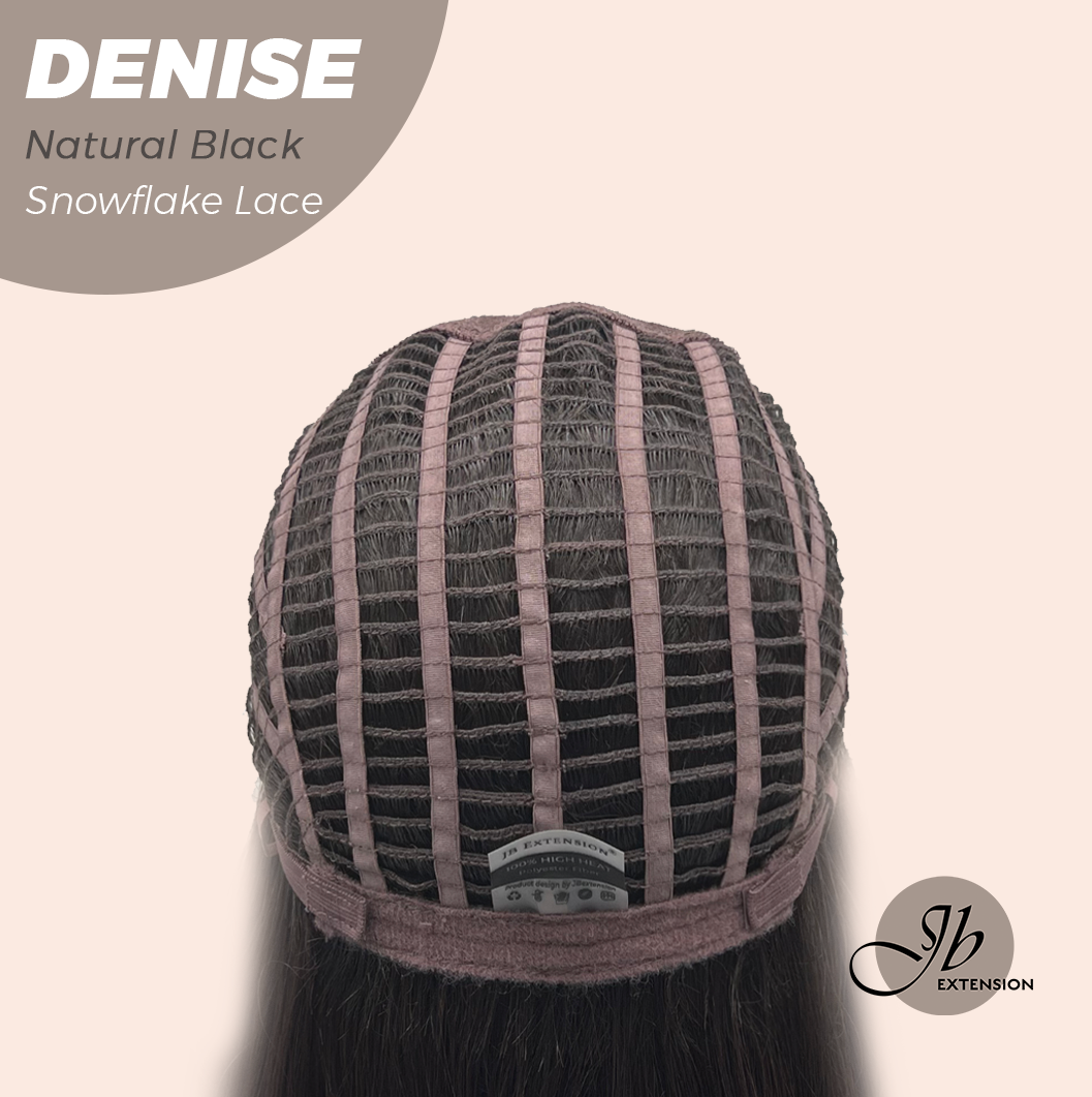 JBEXTENSION 24 Inches Natural Black Wave Pre-Cut Snowflake Lace Frontlace Glueless Wig DENISE NATURAL BLACK【PERMATEASE】【BENDY EAR TABS】- M/L Alexwigs