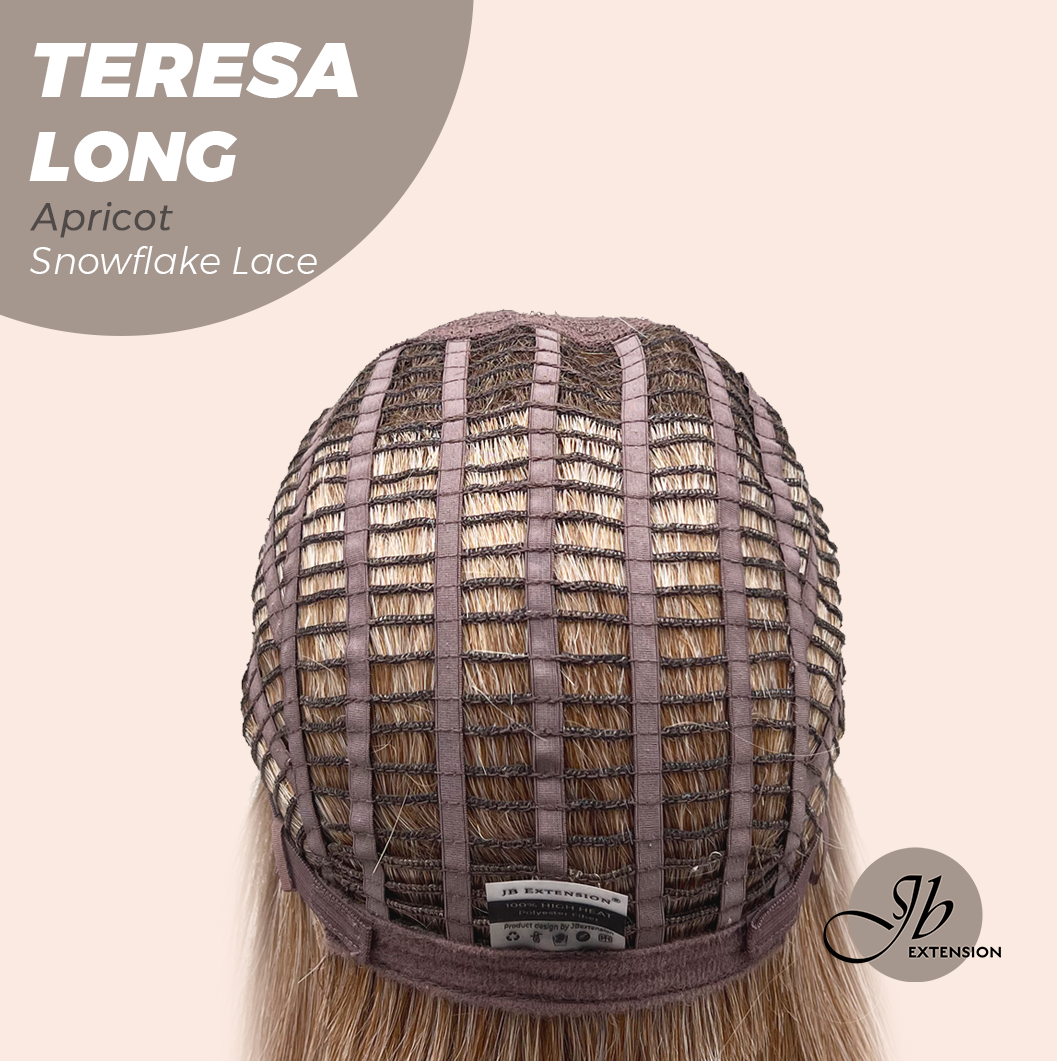 JBEXTENSION 22 Inches Long Apricot Pre-Cut Snowflake Lace Frontlace Glueless Wig TERESA LONG APRICOT【PERMATEASE】【BENDY EAR TABS】 Alexwigs