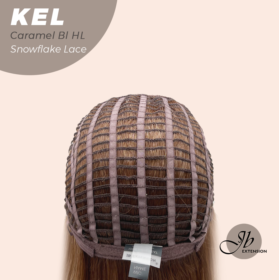 JBEXTENSION 22 Inches Caramel Blonde Highlight Pre-Cut Snowflake Lace Frontlace Glueless Wig KEL CARAMEL BLONDE HIGHLIGHT【PERMATEASE】【BENDY EAR TABS】 Alexwigs