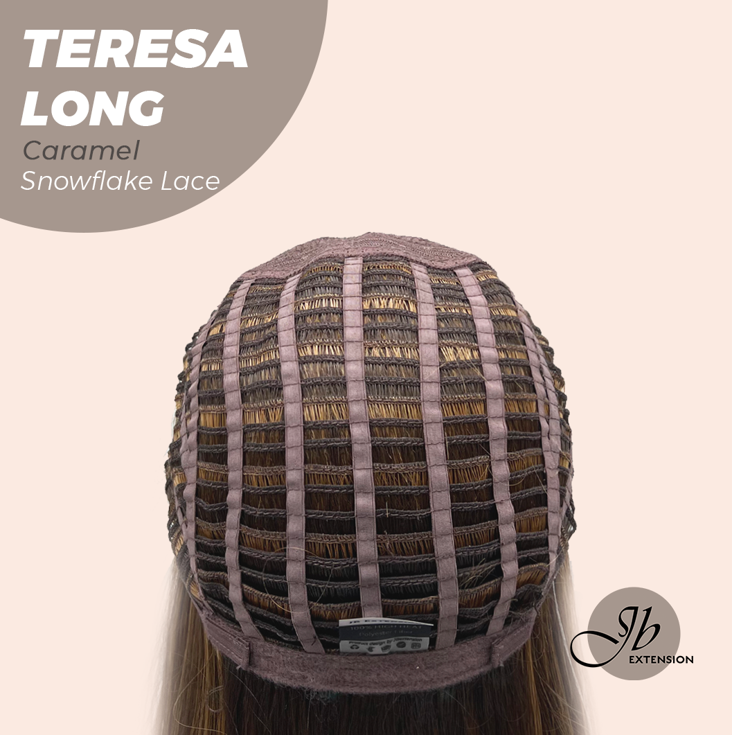 JBEXTENSION 22 Inches Long Caramel Pre-Cut Snowflake Lace Frontlace Glueless Wig TERESA LONG CARAMEL【PERMATEASE】【BENDY EAR TABS】 Alexwigs