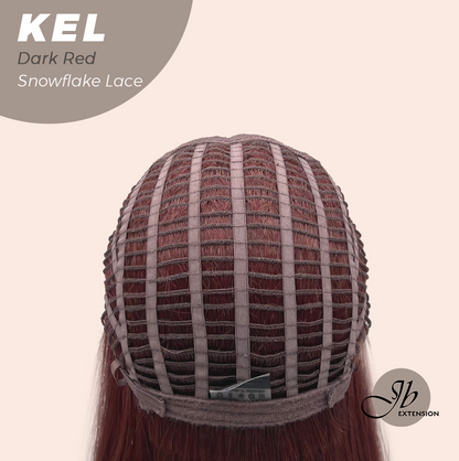 JBEXTENSION 22 Inches Dark Red Pre-Cut Snowflake Lace Frontlace Glueless Wig KEL DARK RED【PERMATEASE】【BENDY EAR TABS】- M/L Alexwigs