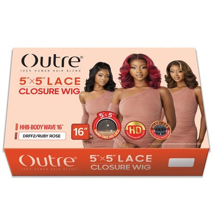 Outre Glueless Human Hair Blend 5X5 HD LACE CLOSURE WIG - HHB - BODY WAVE 16" Alexwigs