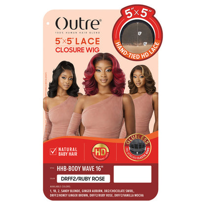 Outre Glueless Human Hair Blend 5X5 HD LACE CLOSURE WIG - HHB - BODY WAVE 16" Alexwigs