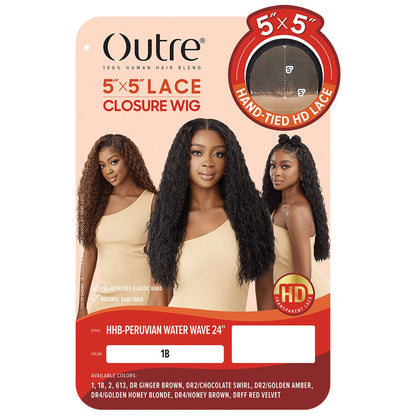 Outre Glueless Human Hair Blend 5X5 HD Lace Closure Wig - HHB-PERUVIAN WATER WAVE 24 Alexwigs