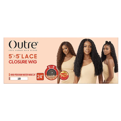 Outre Glueless Human Hair Blend 5X5 HD Lace Closure Wig - HHB-PERUVIAN WATER WAVE 24 Alexwigs