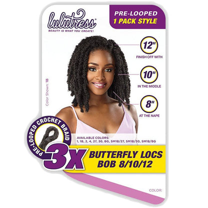 Sensationnel Lulutress Pre-Looped Crochet Braids 1 Pack Style - 3X BUTTERFLY LOCS BOB 8/10/12 Alexwigs