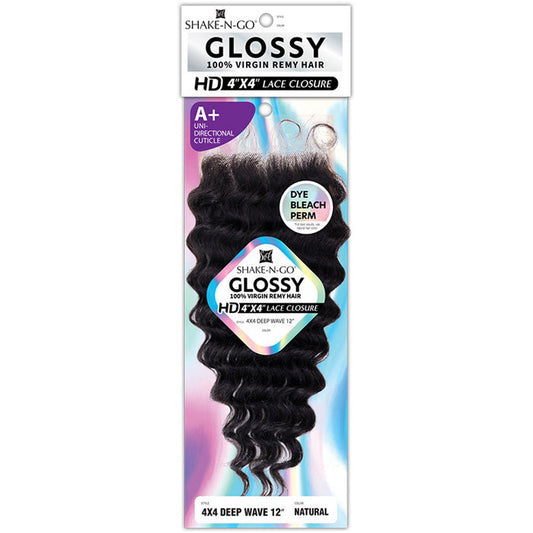 Shake N Go Glossy 100% Virgin Remy Hair HD 4x4 Lace Closure - 4x4 DEEP WAVE 12" Alexwigs