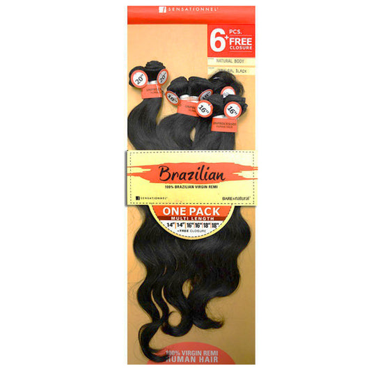 Sensationnel Bare & Natural Brazilian 100% Virgin Remi Weave - NATURAL BODY 6 PCS + FREE CLOSURE Alexwigs