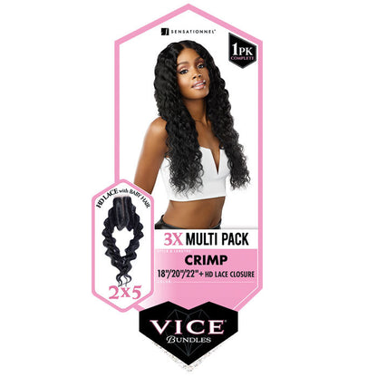 Sensationnel Vice Bundles 3x Multi Pack Weave + HD Lace Closure - CRIMP Alexwigs